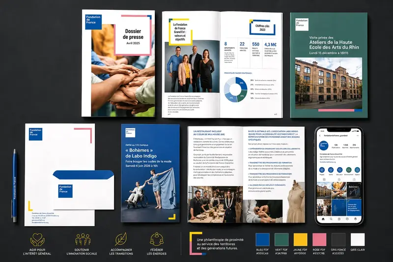 Charte graphique institutionnelle & déclinaisons — réalisation O’com, agence de communication à Strasbourg
